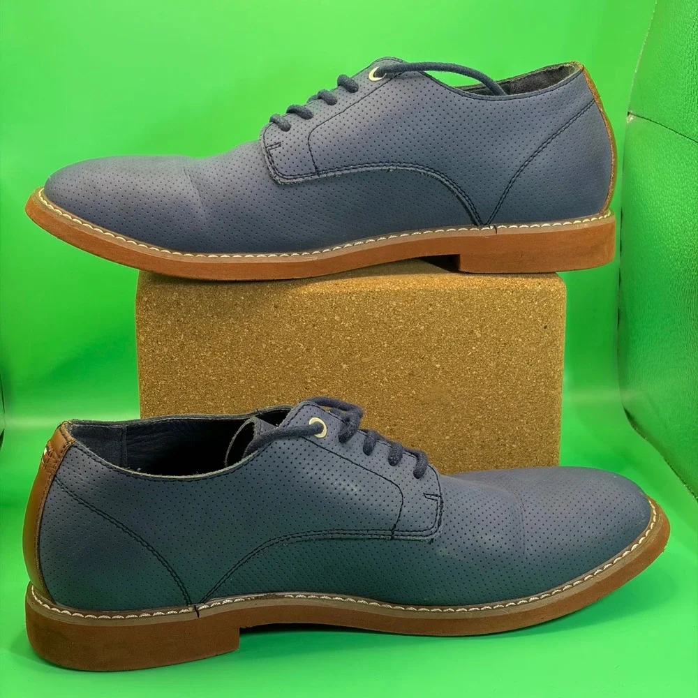 Tommy Hilfiger Seaside Oxford Shoes Mens 10.5 Navy Blue Perforated Leather Derby